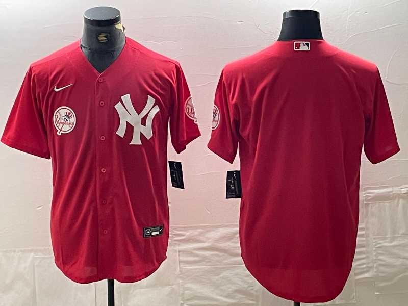 Men%27s New York Yankees Blank Red Cool Base Stitched Baseball Jersey->new york yankees->MLB Jersey